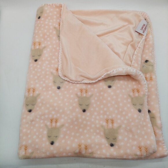 Sugarplum Dreams Baby Blanket Peach Pink Brown Deers 30"x38" White Polka Dots - Picture 3 of 7
